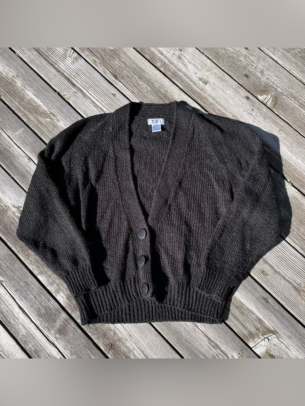 T. O. I. black knit button up cardigan